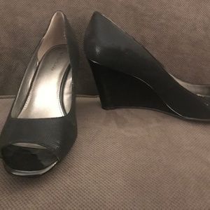 Dressy Black Peeptoe Wedge